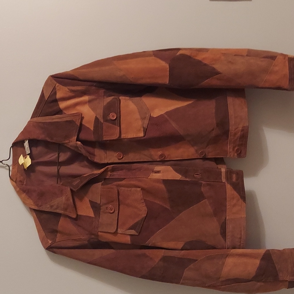 RARE Vintage Patch Brown Crop Leather Jacket Easy Style